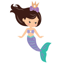 Beautiful sea mermaid vector cartoon illustration