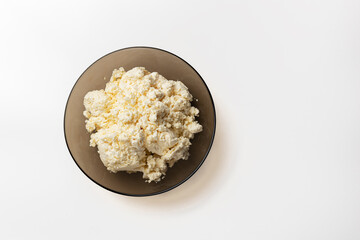 Curd cheese on table, top view