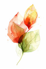 Vibrant Watercolor Leaves - Artistic Botanical Illustration Featuring Colorful Autumn Foliage in Red, Orange, and Green Hues, Perfect for Nature-Themed Designs, Home Decor, and Seasonal Projects