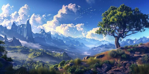 Azure Skies and Majestic Mountains. Natural landscape exploration concept