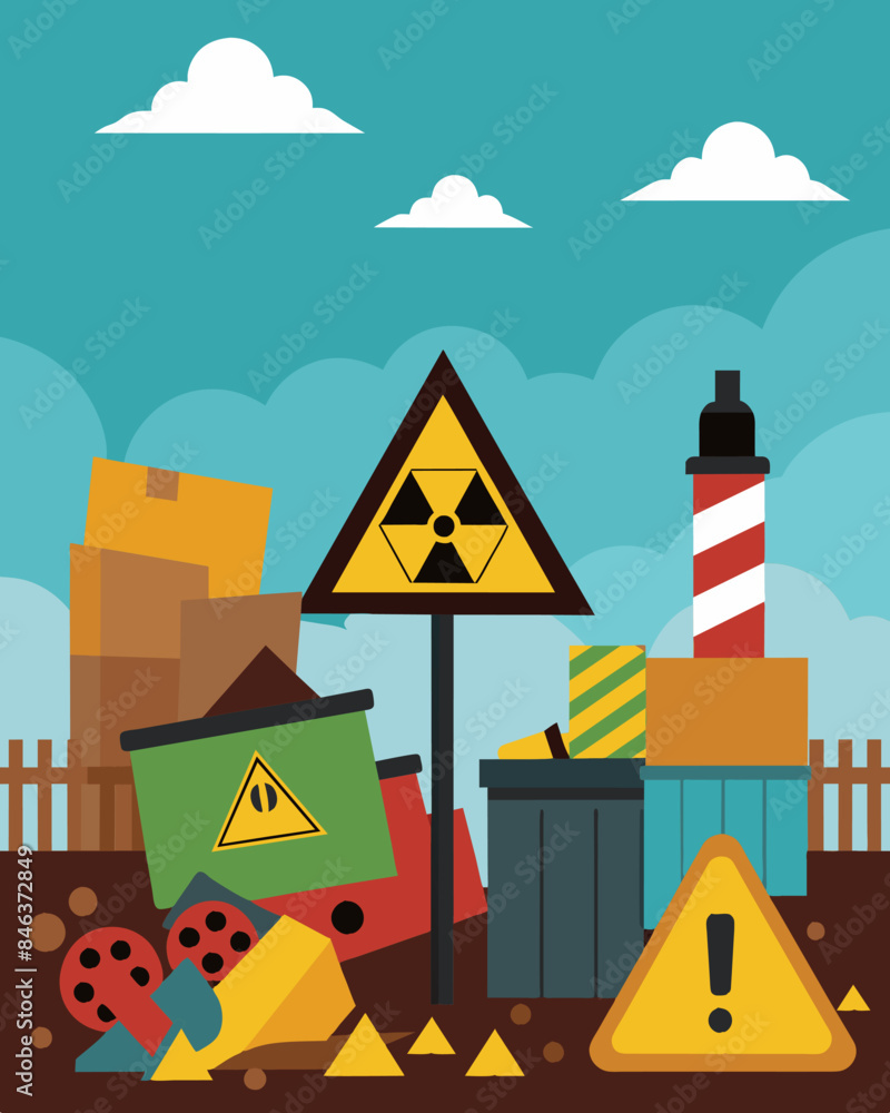Poster signs posted along the perimeter of a dump warn of the dangers of trespassing as the site is filled 