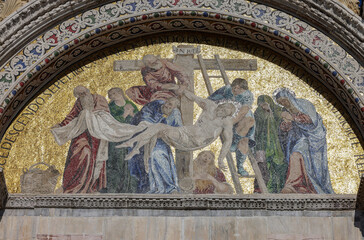The basilica of St Mark in Venice. Italy. Mosaic from upper facade