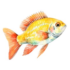 Vibrant Dwarf Cichlid Underwater in Watercolor Style