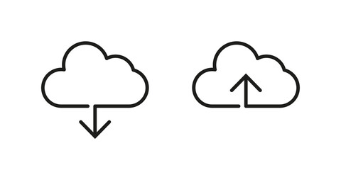 Cloud download and upload icon set. Cloud service symbol vector illustration.