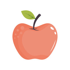 Cute apple with leaf. Vector illustration isolated on white background.