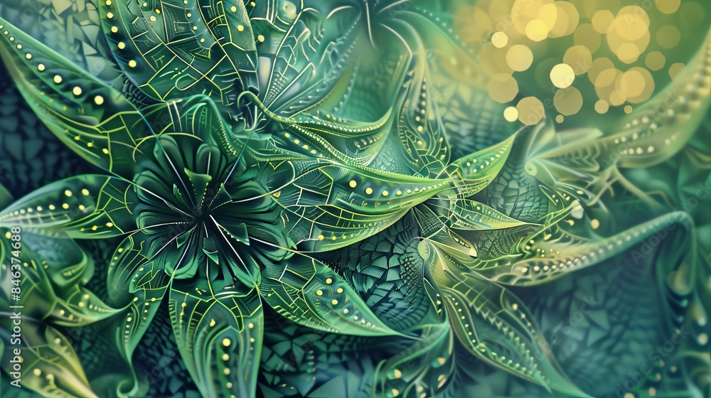 Poster abstract pattern with a blend of technology and nature motifs