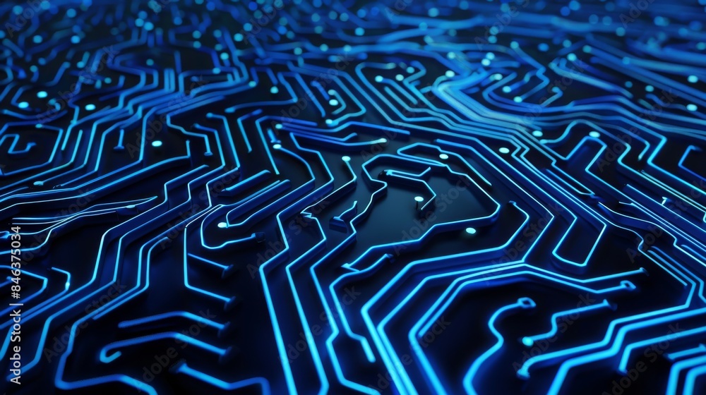 Poster blue circuit lines forming a grid pattern