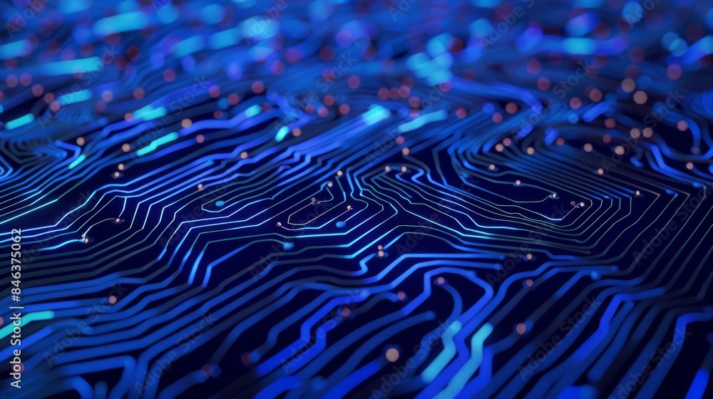 Poster blue circuit lines forming a grid pattern
