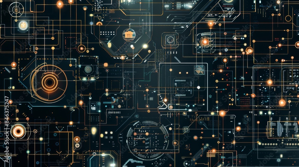 Poster clean digital pattern with modern tech motifs