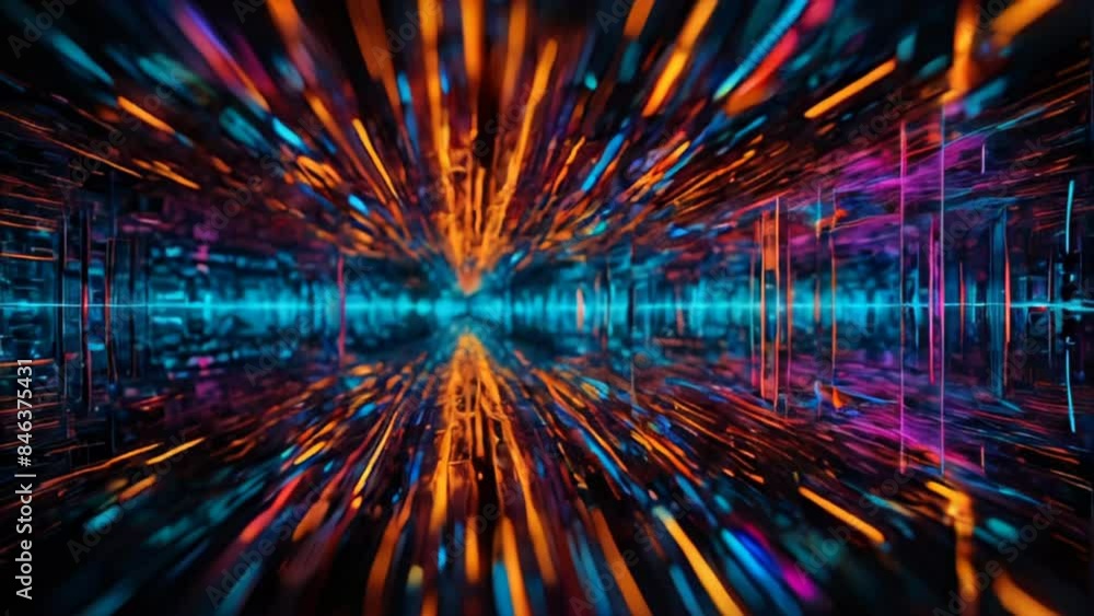 Poster the dynamic mix of vibrant orange and blue digital data lines forms an abstract and futuristic techn