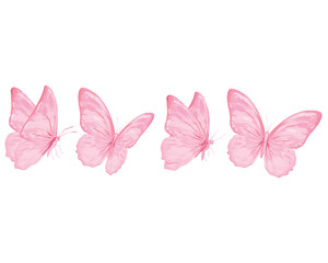 pink watercolor and butterflies illsutration set flock of butterfly