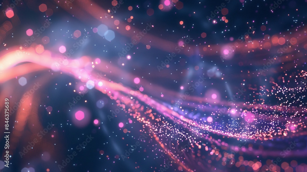 Poster dynamic digital flow with particles and light streaks