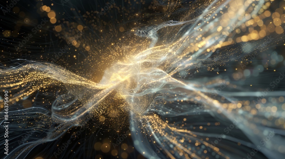 Poster dynamic digital flow with particles and light streaks