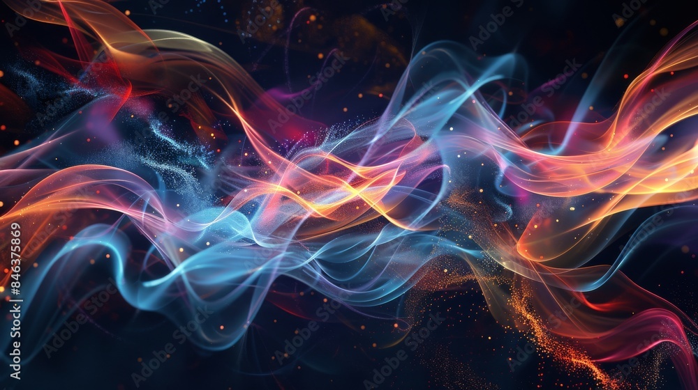 Poster dynamic tech theme with glowing light trails and particles