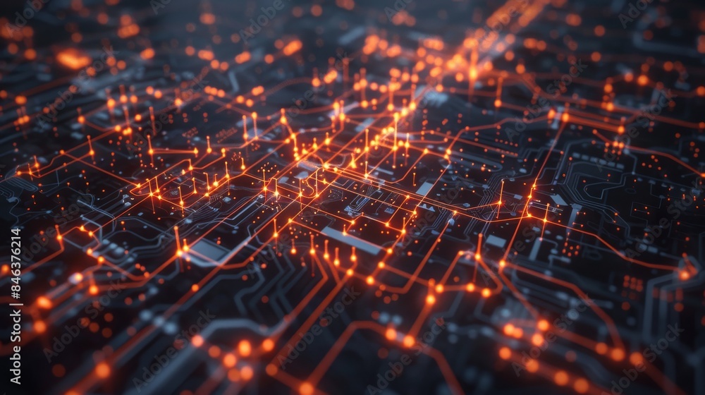 Poster energy network visualization with glowing circuits