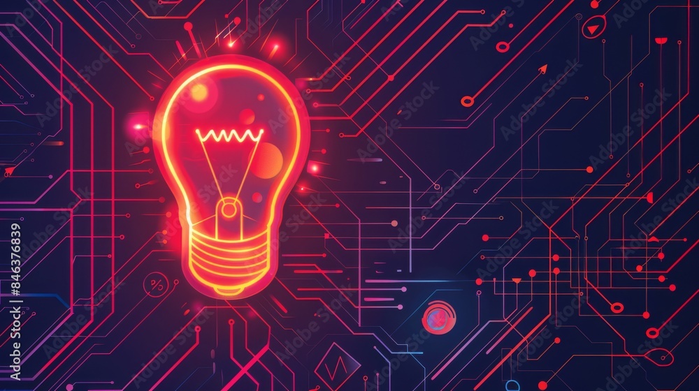 Poster energy-efficient light bulb icon on a tech-themed pattern