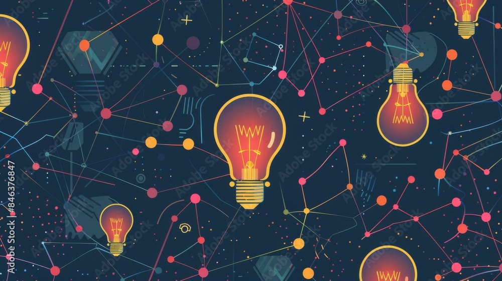Poster energy-efficient light bulb icon on a tech-themed pattern