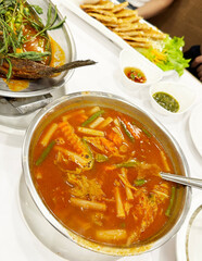 Fried Fish in Thai Sour Soup with Mixed vegetable