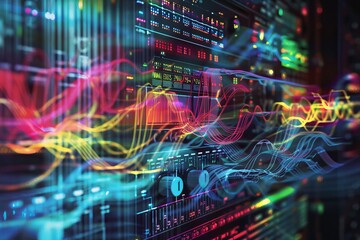 Artistic rendering of a radio deck with abstract colorful waves emanating from it