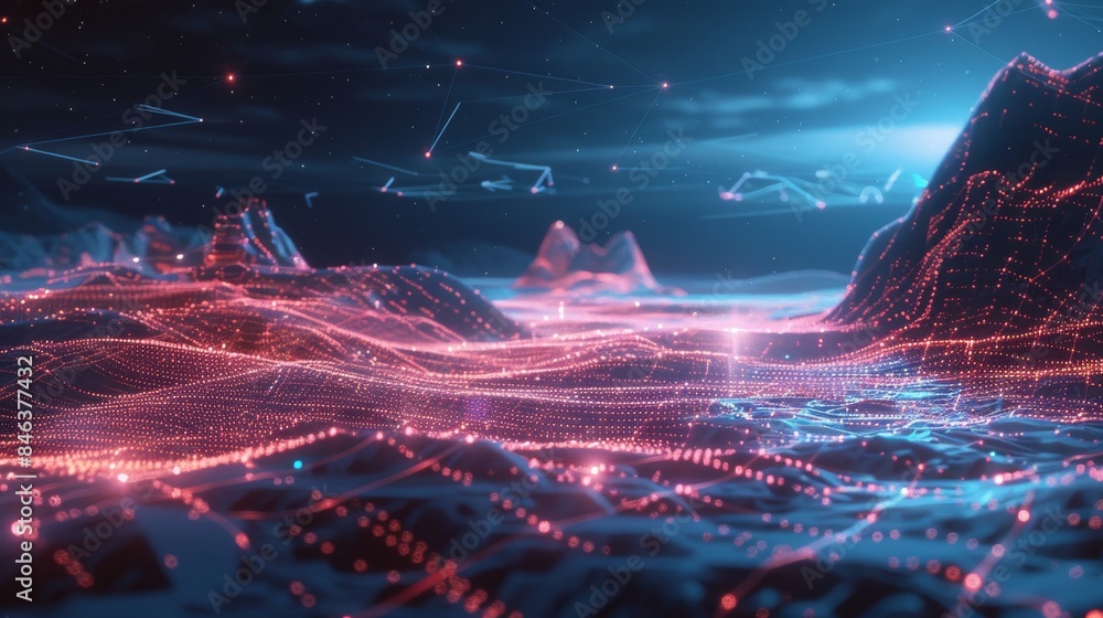 Poster futuristic digital grid with interconnected nodes