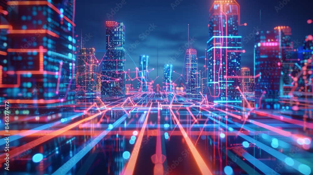Poster futuristic digital grid with interconnected nodes