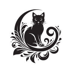 black cat with flowers