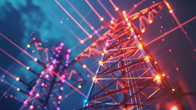 High-tech energy grid with vibrant electric lines