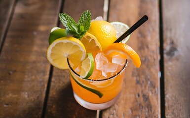 Refreshing summer alcoholic cocktail with crushed ice and citrus fruits