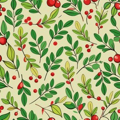 Seamless pattern of doodle mistletoe sprigs, perfect for festive kisses, Generative AI