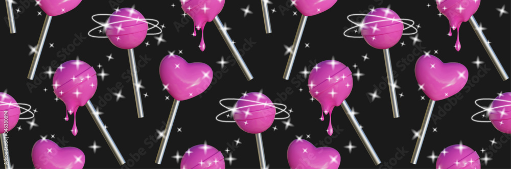Aufkleber abstract seamless pattern in y2k style. three-dimensional sweets in the shape of a heart and a ball 
