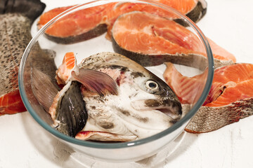 Cut red river trout fish steaks, homemade