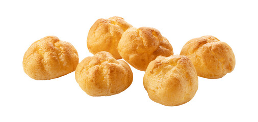 Multiple cream puffs placed on a white background.