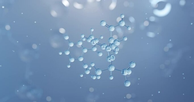 Pirtobrutinib, rotating 3D model of anticancer medication, seamless looped video, molecular structure with selective focus