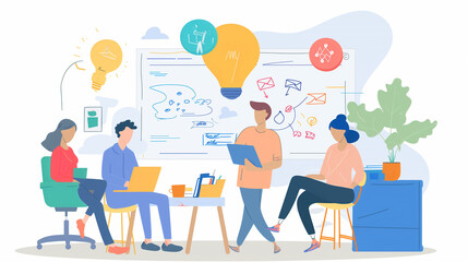 Startup Team Engaging in a High-Energy Brainstorming Session in a Dynamic Workspace, Fostering Creative and Innovative Ideas