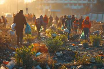 Constitution Day (Nepal). A picture of a group of people participating in a community cleanup event, showing unity and collective action in upholding the values of the constitution.
