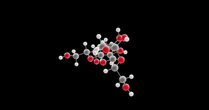 Lactulose molecule, rotating 3D model of lactose, looped video on a black background