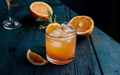 Refreshing summer alcoholic cocktail with crushed ice and citrus fruits