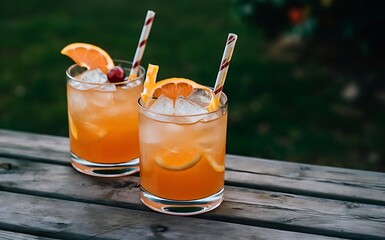 Refreshing summer alcoholic cocktail with crushed ice and citrus fruits