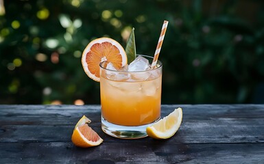 Refreshing summer alcoholic cocktail with crushed ice and citrus fruits