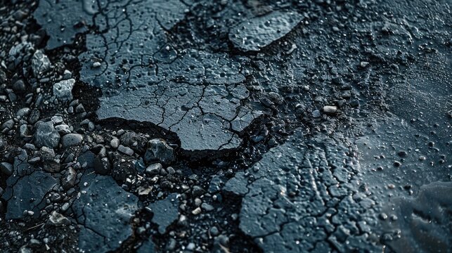 An Up Close View of Potholes on a Poor Quality Asphalt Road