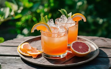 Refreshing summer alcoholic cocktail with crushed ice and citrus fruits