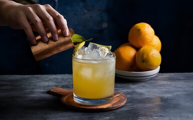 Refreshing summer alcoholic cocktail with crushed ice and citrus fruits