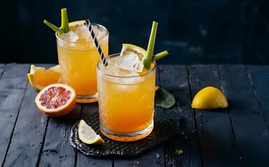 Refreshing summer alcoholic cocktail with crushed ice and citrus fruits