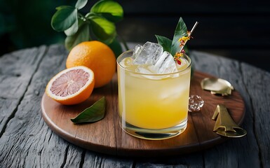 Refreshing summer alcoholic cocktail with crushed ice and citrus fruits