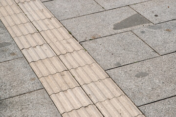 Line of special tiles on footpath designed for use by blind people