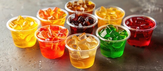 Assortment of chilled beverages in compact containers