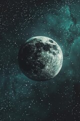 Obraz premium A large, dark blue moon is surrounded by a sea of stars