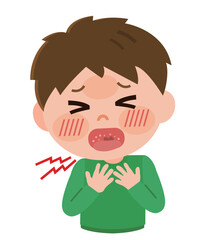 咽頭炎に苦しむ男の子　イラスト