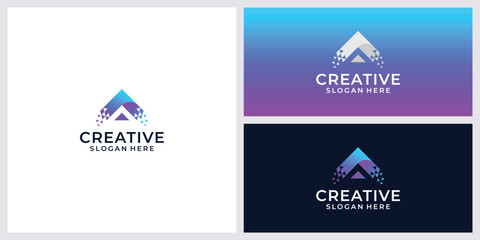 Abstract letter A logo design with line dots connection for technology and digital business company