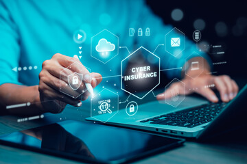 Insurance cyber concept , risks that occur, threats or violations, cybersecurity,Cybercrime,Scammers on Social Media,identity theft Damage to data or network security